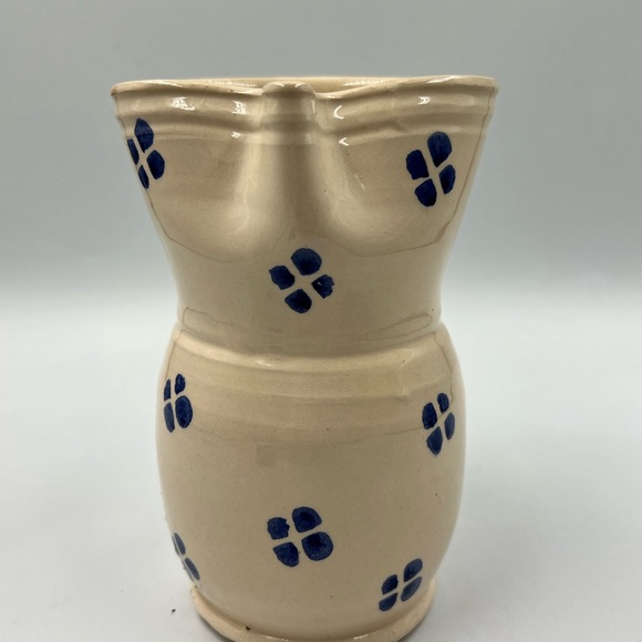 Hand Turned Country White Pottery Pitcher with Bluel Design - Picture 3 of 5